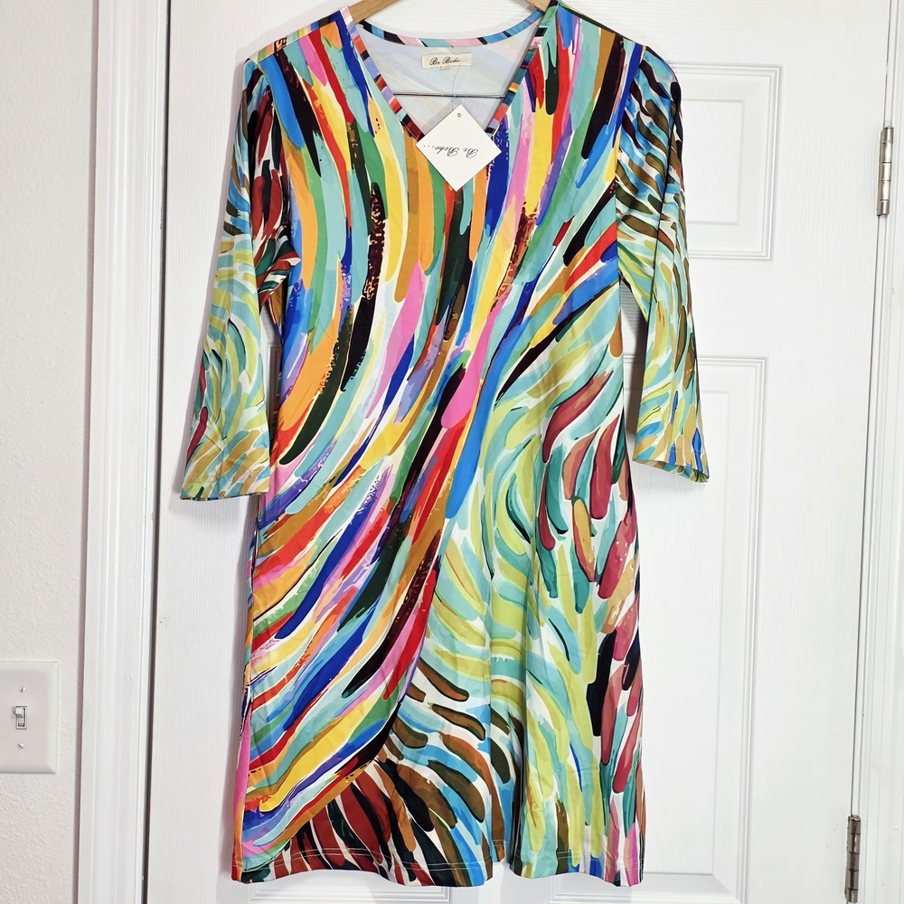 Be Boho Colorful Striped Long Sleeve Dress Size Small